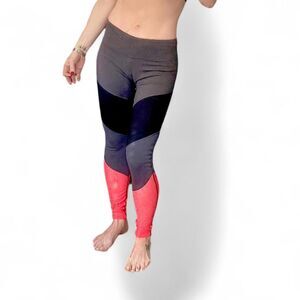 Alo Yoga Sheila Colorblock Mesh Leggings Charcoal Black Neon Coral M